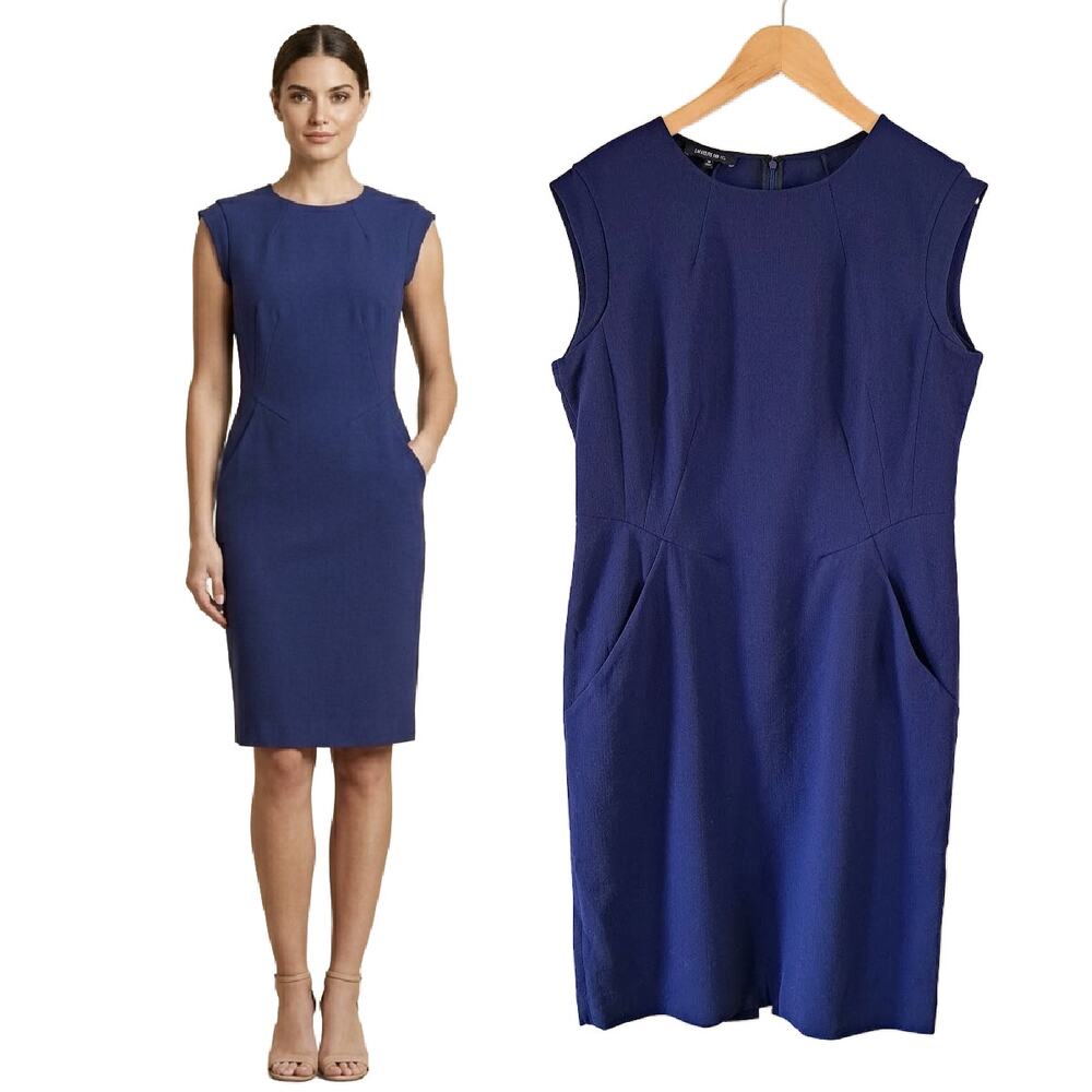 LAFAYETTE 148 New York Blue Virgin Wool Stretch Pocket Sheath Dress Size 10